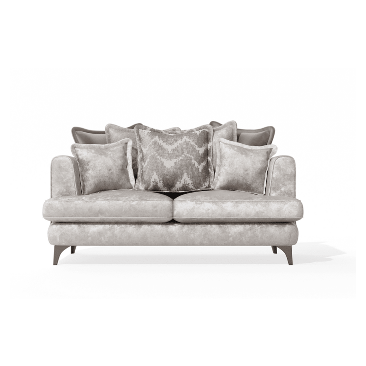 Gisele Oyster & Taupe Textured Chenille Pillowback Sofa Range with Walnut Legs Sofa 2 Seater 