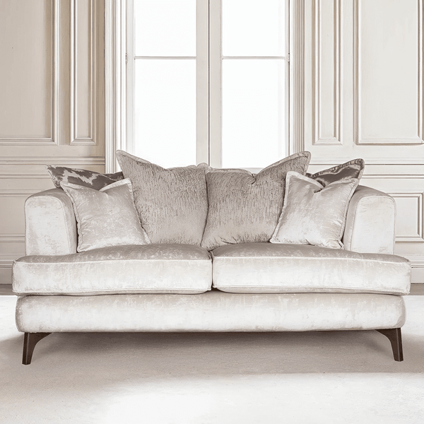 Gisele Oyster & Taupe Textured Chenille Pillowback Sofa Range with Walnut Legs Sofa 