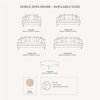 Gisele Oyster & Taupe Textured Chenille Pillowback Sofa Range with Walnut Legs Sofa 