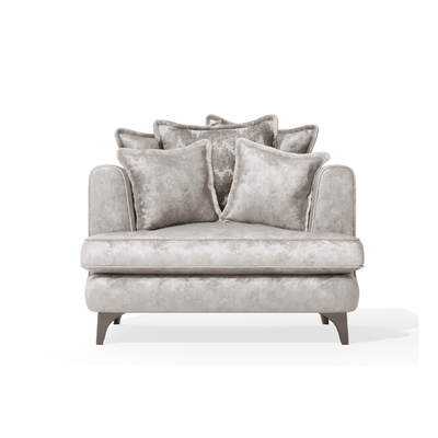 Gisele Oyster & Taupe Textured Chenille Pillowback Sofa Range with Walnut Legs Sofa Love Seat 