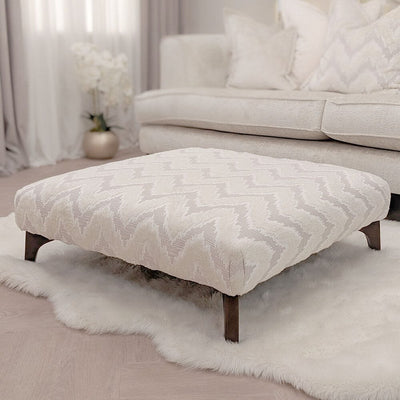 Gisele Oyster & Taupe Textured Chenille Pillowback Sofa Range with Walnut Legs Sofa Patterned Footstool 