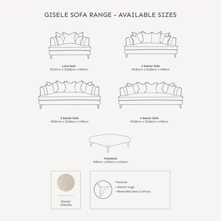 Gisele Oyster Textured Chenille, Pillowback Sofa Range With Walnut Legs MTO Sofa 