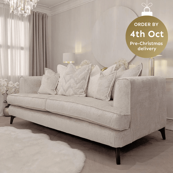 Gisele Oyster Textured Chenille, Pillowback Sofa Range With Walnut Legs MTO Sofa 