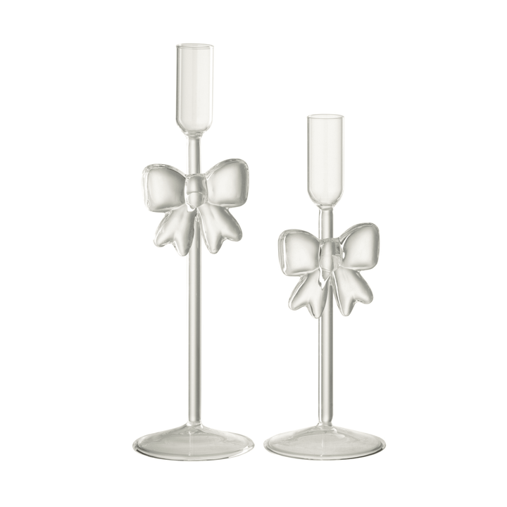Glass Bow Decorative Candlestick Holders - Set of 2 Accessories 