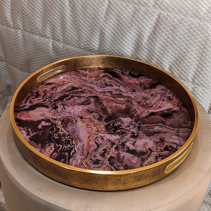 Gnache Bronze Round Marble Effect Decorative Tray Accessories 