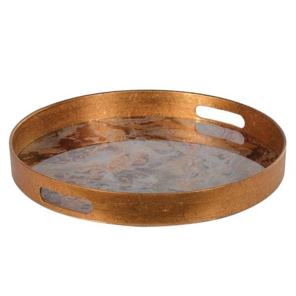 Gnache Bronze Round Marble Effect Decorative Tray Accessories 