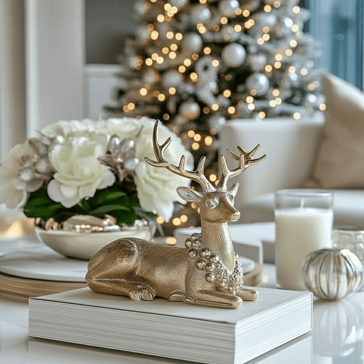 Gold Decorative Festive Laying Reindeer Ornament Accessories 
