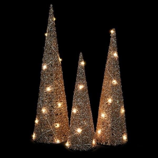Gold Glittered LED Decorative Tree Ornaments - Set of 3 Accessories 