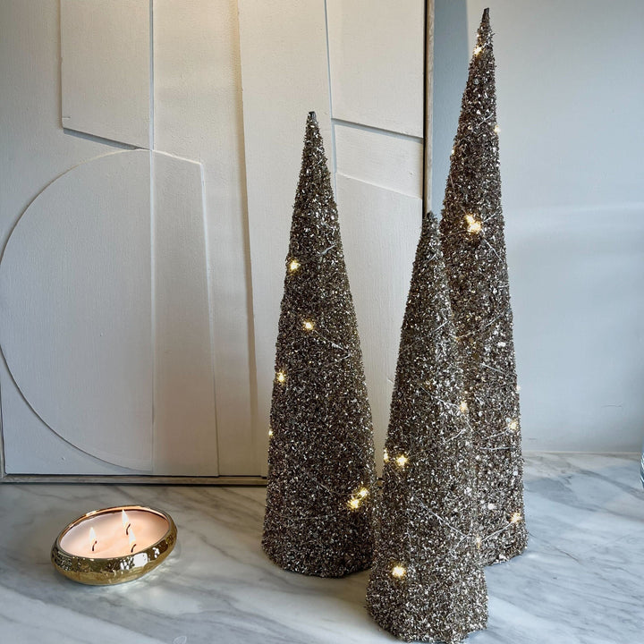 Gold Glittered LED Decorative Tree Ornaments - Set of 3 Accessories 