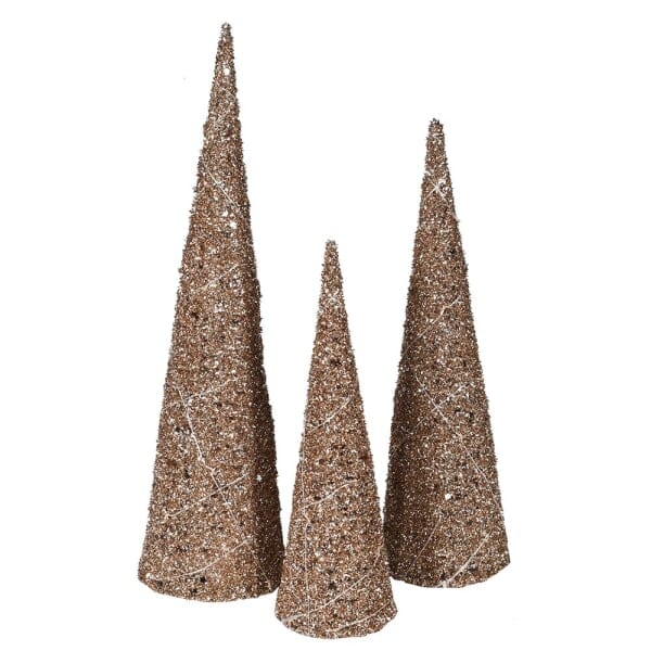 Gold Glittered LED Decorative Tree Ornaments - Set of 3 Accessories 