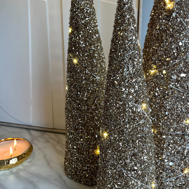 Gold Glittered LED Decorative Tree Ornaments - Set of 3 Accessories 