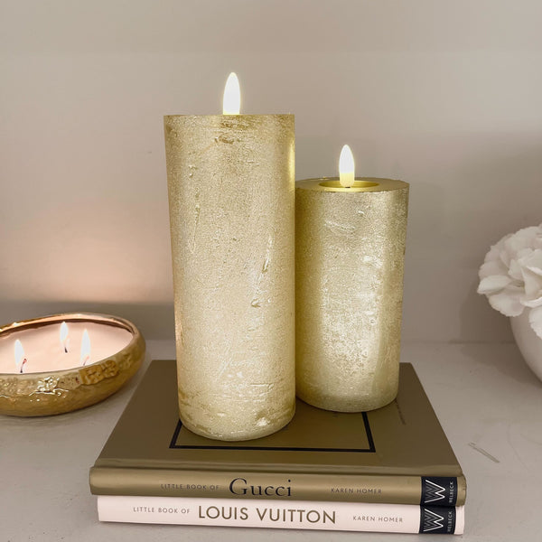 Gold Large Glitter Festive LED Pillar Candle Fragrance 