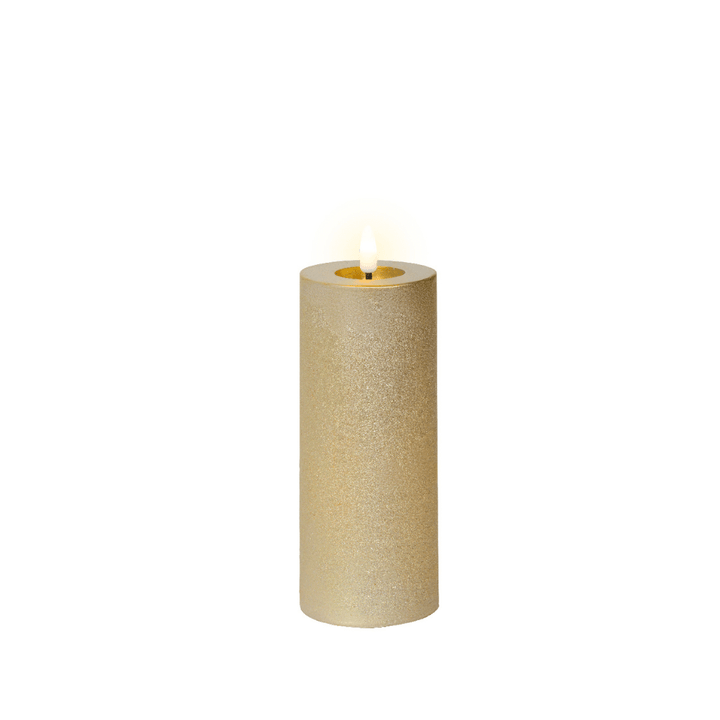 Gold Large Glitter Festive LED Pillar Candle Fragrance 