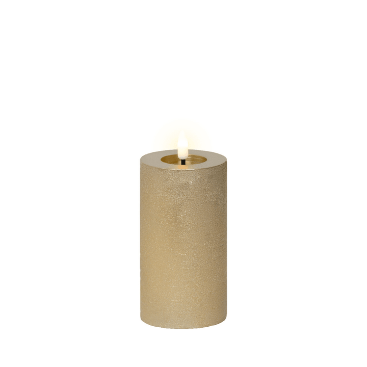 Gold Medium Glitter Festive LED Pillar Candle Fragrance 
