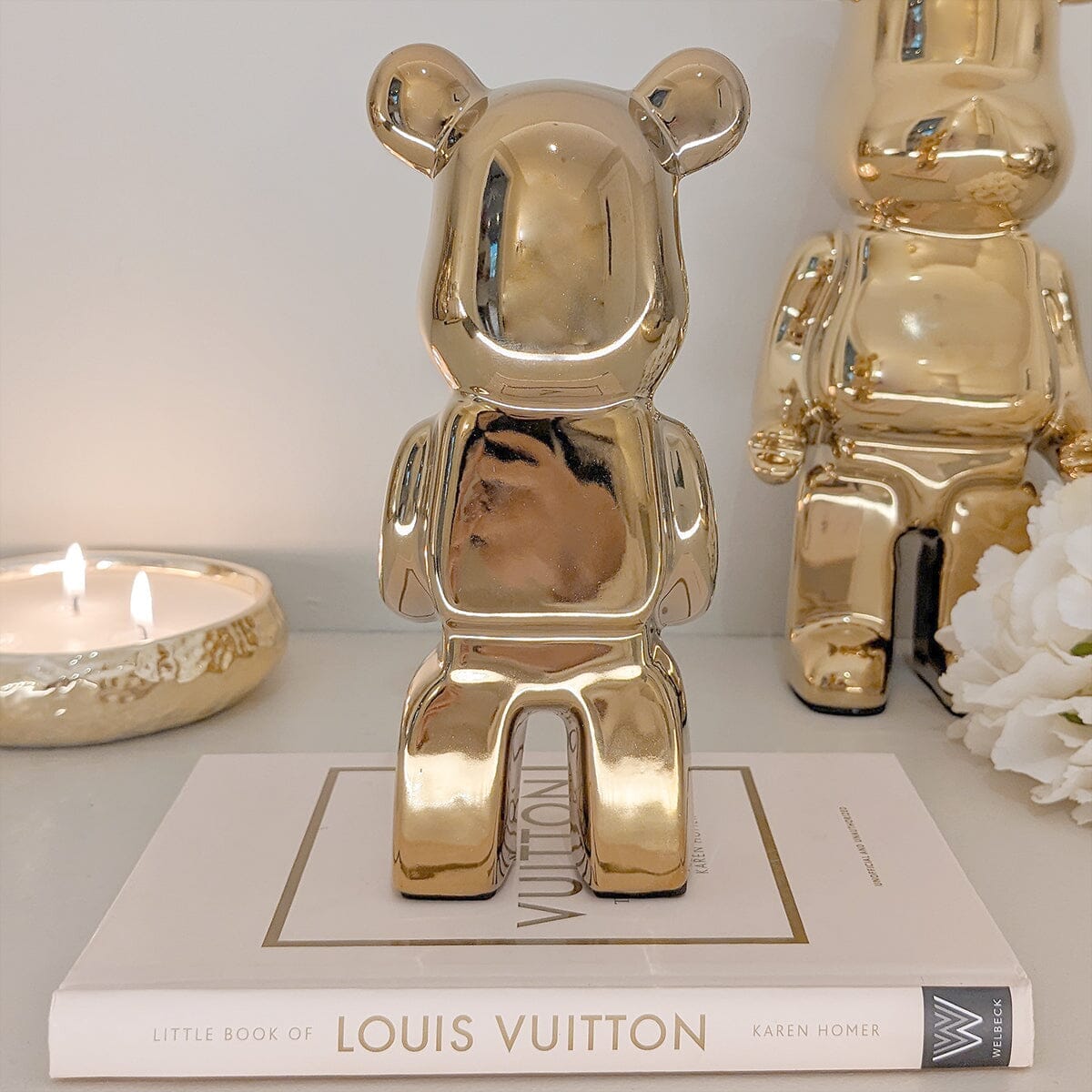 Gold Pearlescent Standing Bear Ornament - Set of 2 Accessories 