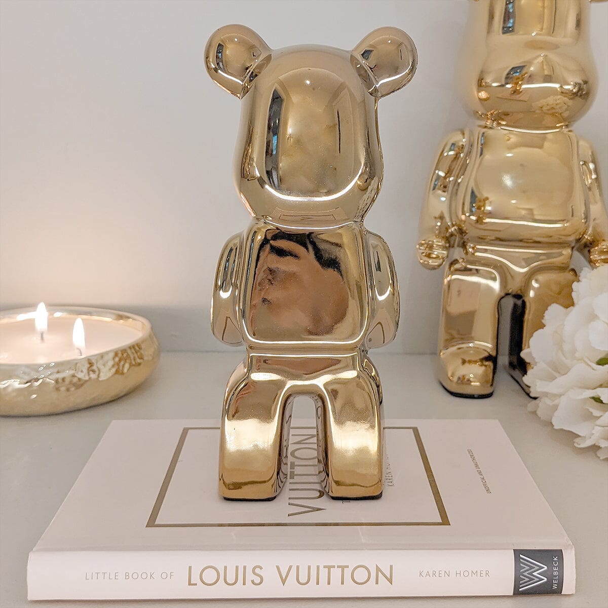 Gold Pearlescent Standing Bear Ornament - Set of 2 Accessories 