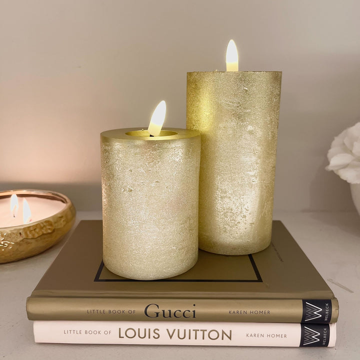 Gold Petite Glitter Festive LED Pillar Candle Fragrance 