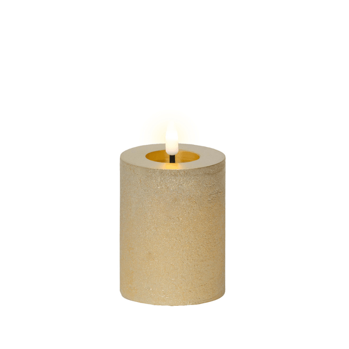 Gold Petite Glitter Festive LED Pillar Candle Fragrance 