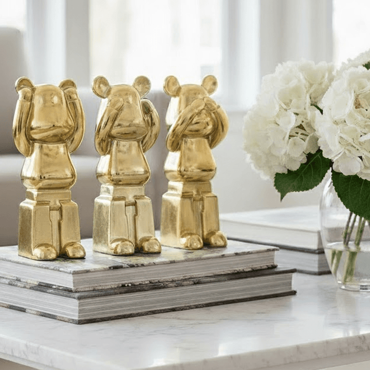 Gold Standing Bear Decorative Ornaments - Set of 3 Accessories 