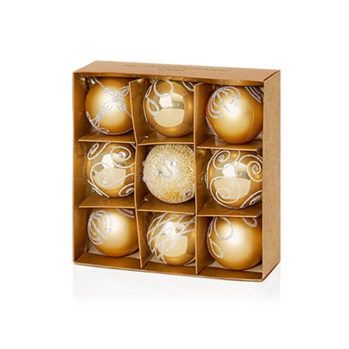 Gold & White Decorative Baubles - Set of 9 Accessories 