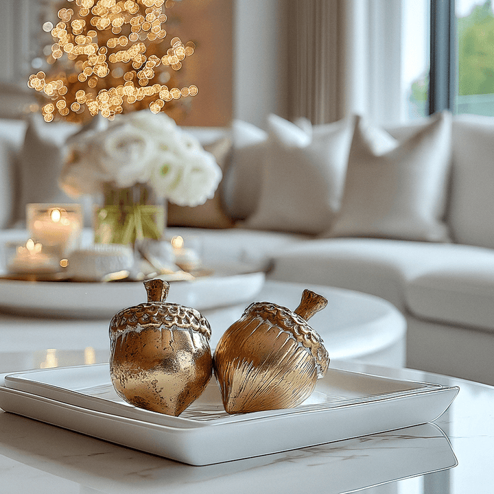 Golden Decorative Acorn Ornaments - Set of 2 Accessories 