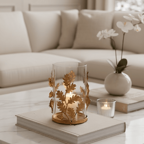 Golden Leaf Decorative Glass Hurricane Accessories 