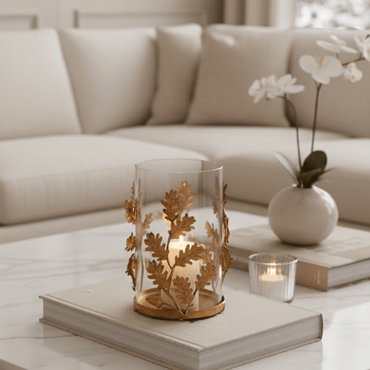 Golden Leaf Decorative Glass Hurricane Accessories 