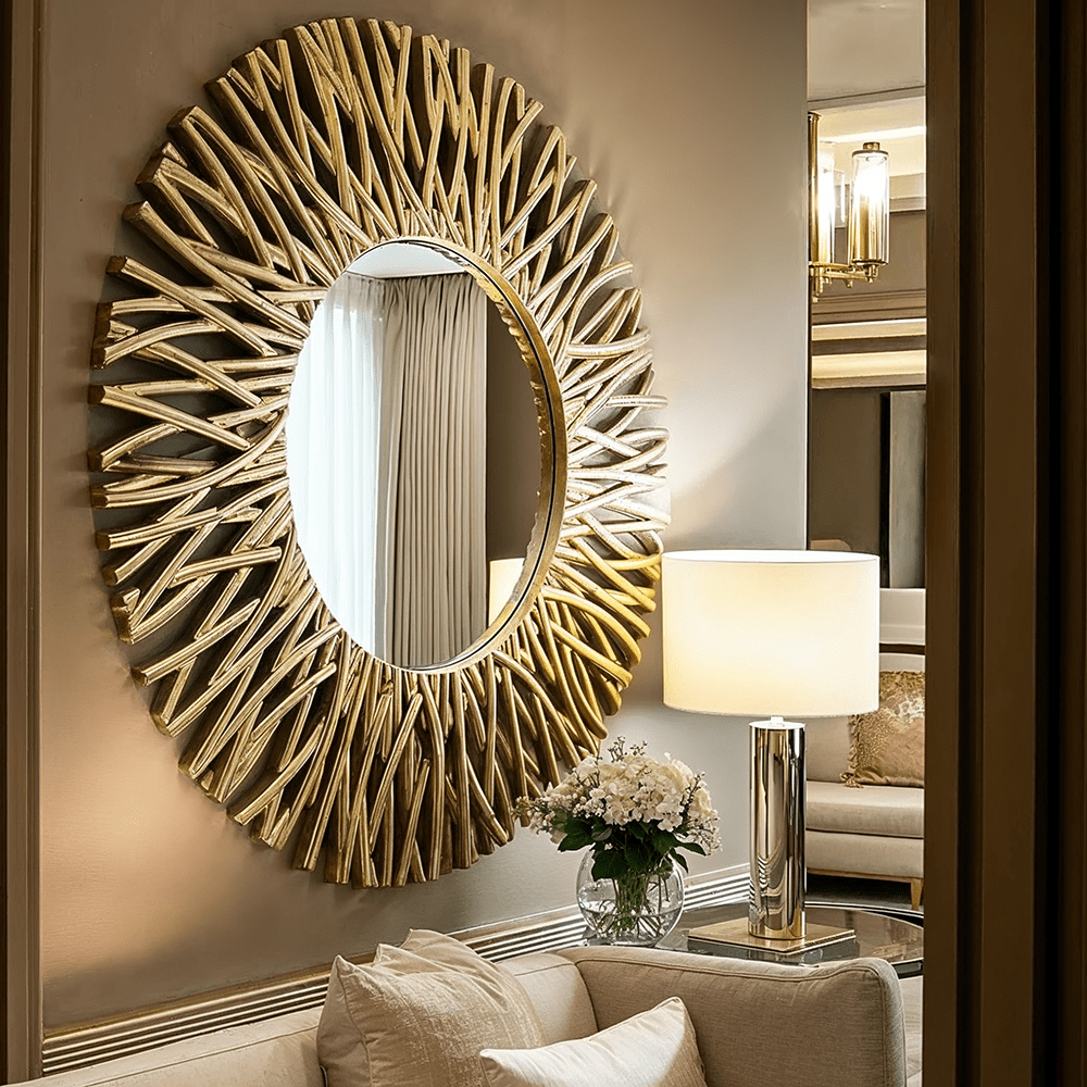 Graziana Gold Statement Round Mirror – Rowen Homes