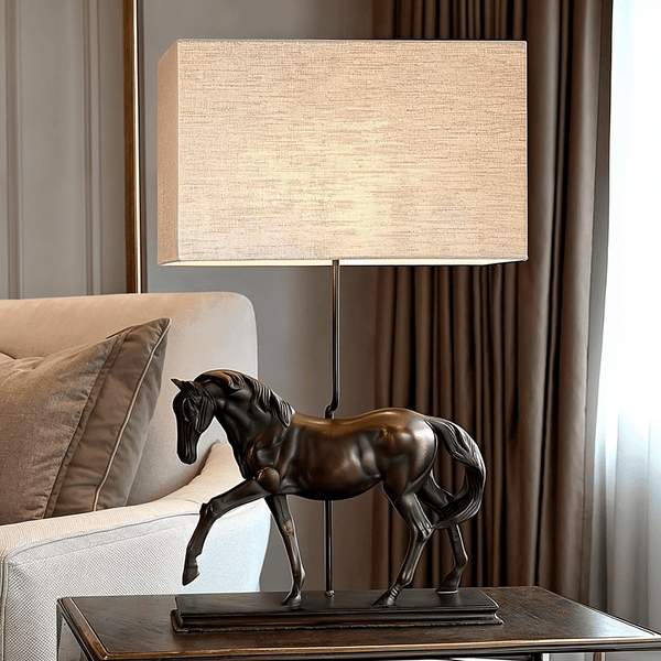 Greenwich Bronze Horse Decorative Table Lamp with Rectangular Shade Lighting 