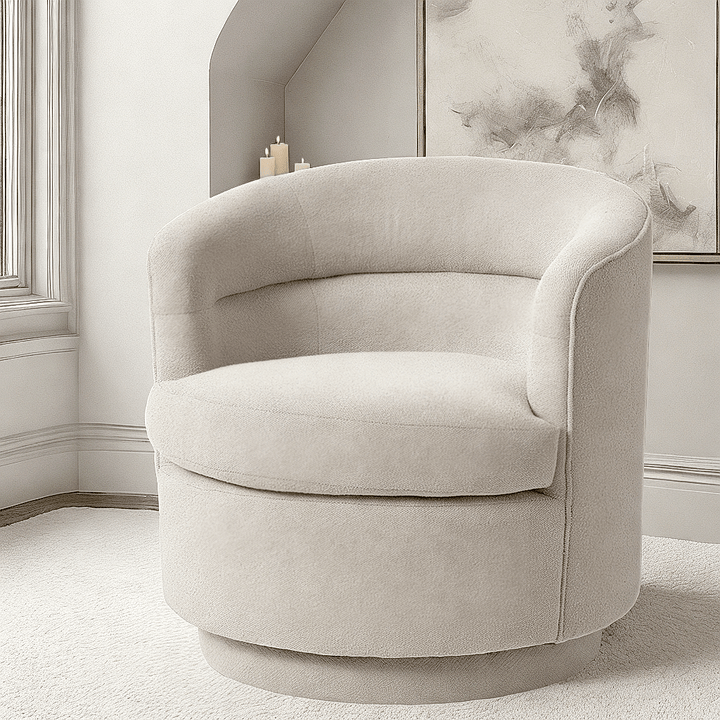 Hague Neutral Textured Fabric Curved Swivel Chair Furniture 