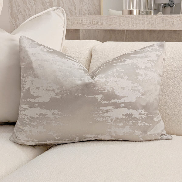 Hailes Platinum Satin Marble Effect Cushion - 35cm x 50cm Textiles 