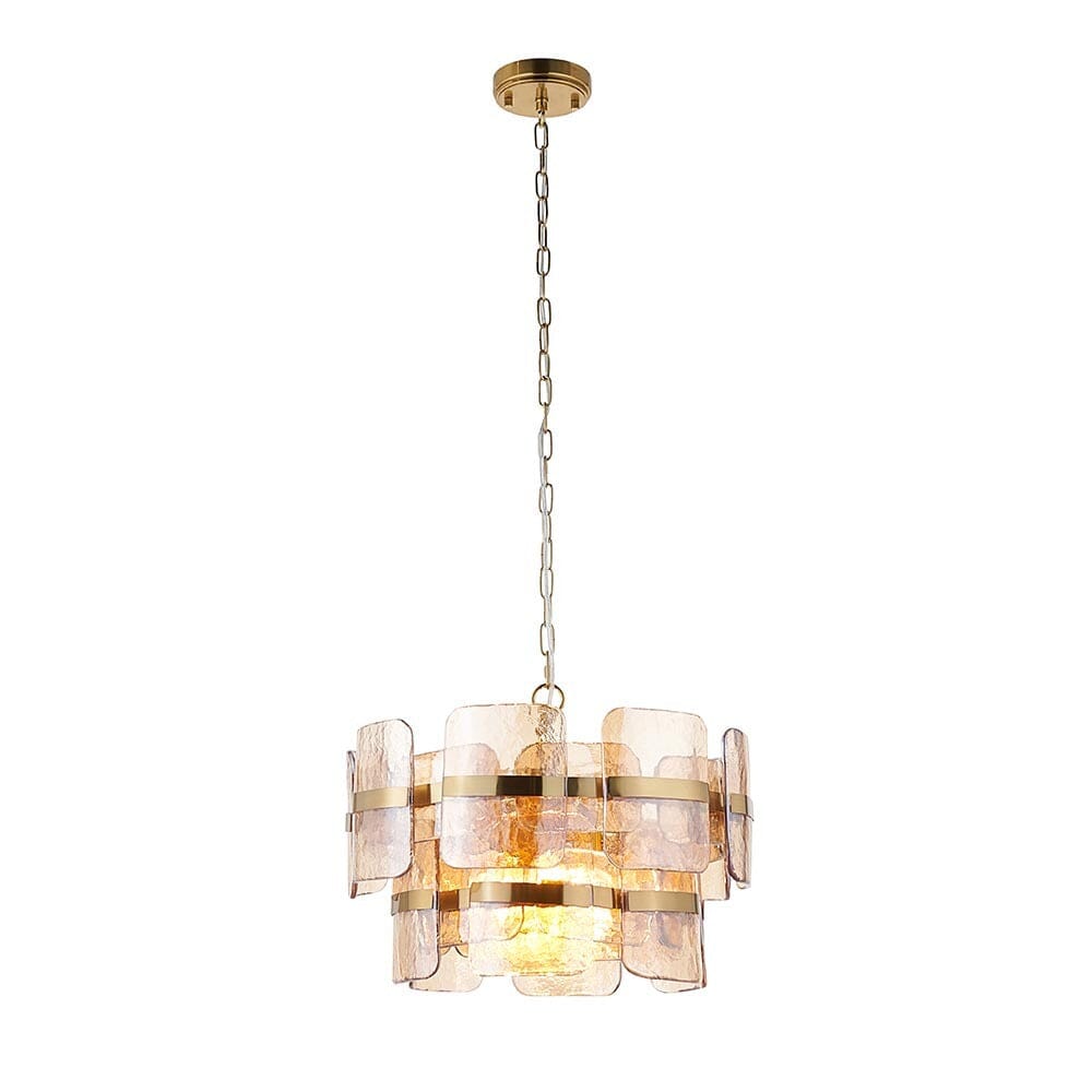 Hailsey Amber Glass & Gold 2 Tier Pendant Ceiling Light Lighting 