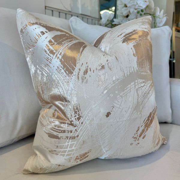 Harlow Cream & Gold Metallic Abstract Cushion - 50x50cm Textiles 
