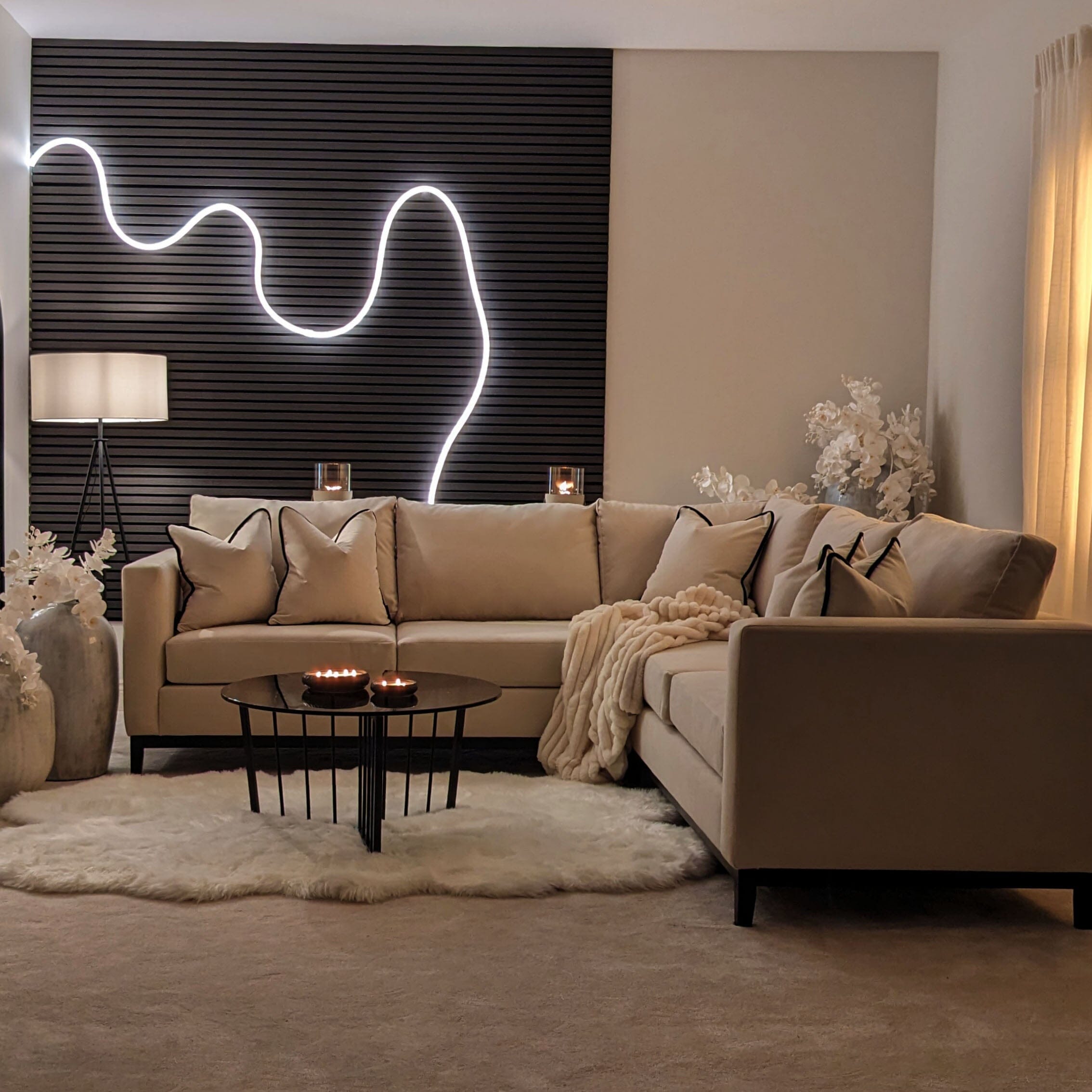 Harmony Cream Velvet Sofa Range With Black Wooden Plinth – Rowen Homes