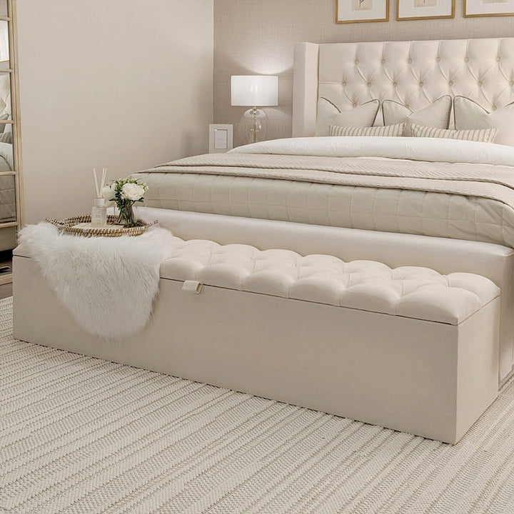 Harper Luxury Beige Textured Ottoman Box Furniture 