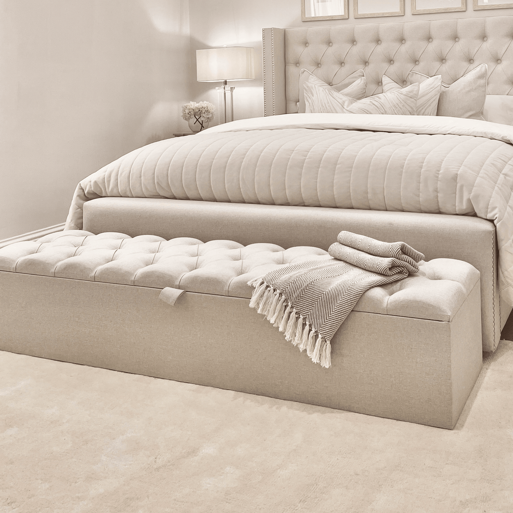 Harper Classic Luxury Tweed Buttoned Ottoman Box