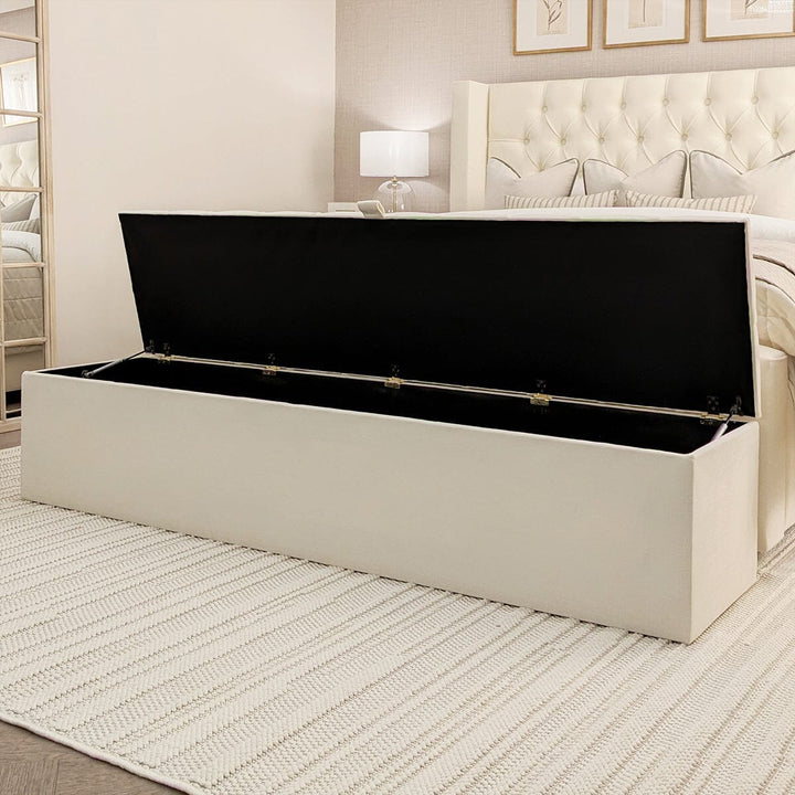 Harper Luxury Ivory Textured Ottoman Box Furniture 