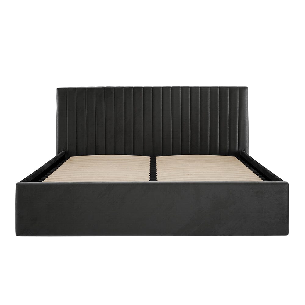 Harriet Black Velvet Channelled Ottoman Bed Beds and Headboards 