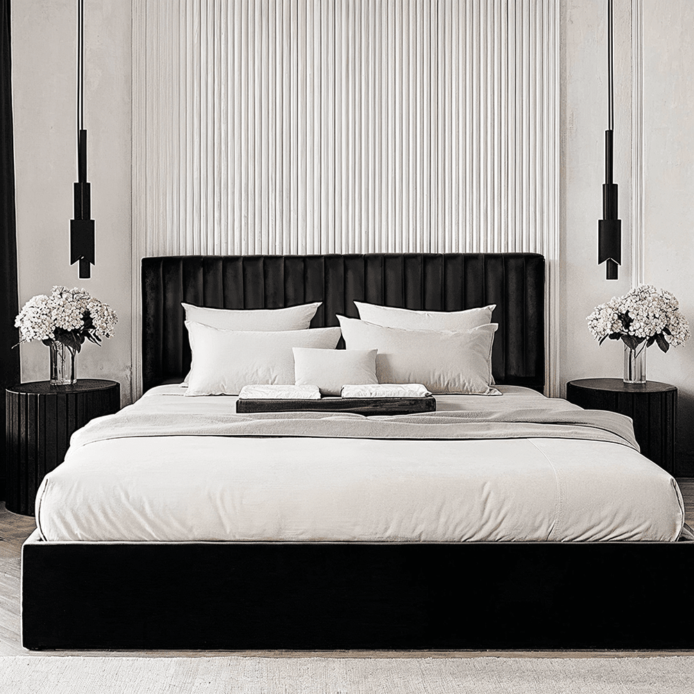 Harriet Low Velvet Channelled Ottoman Bed
