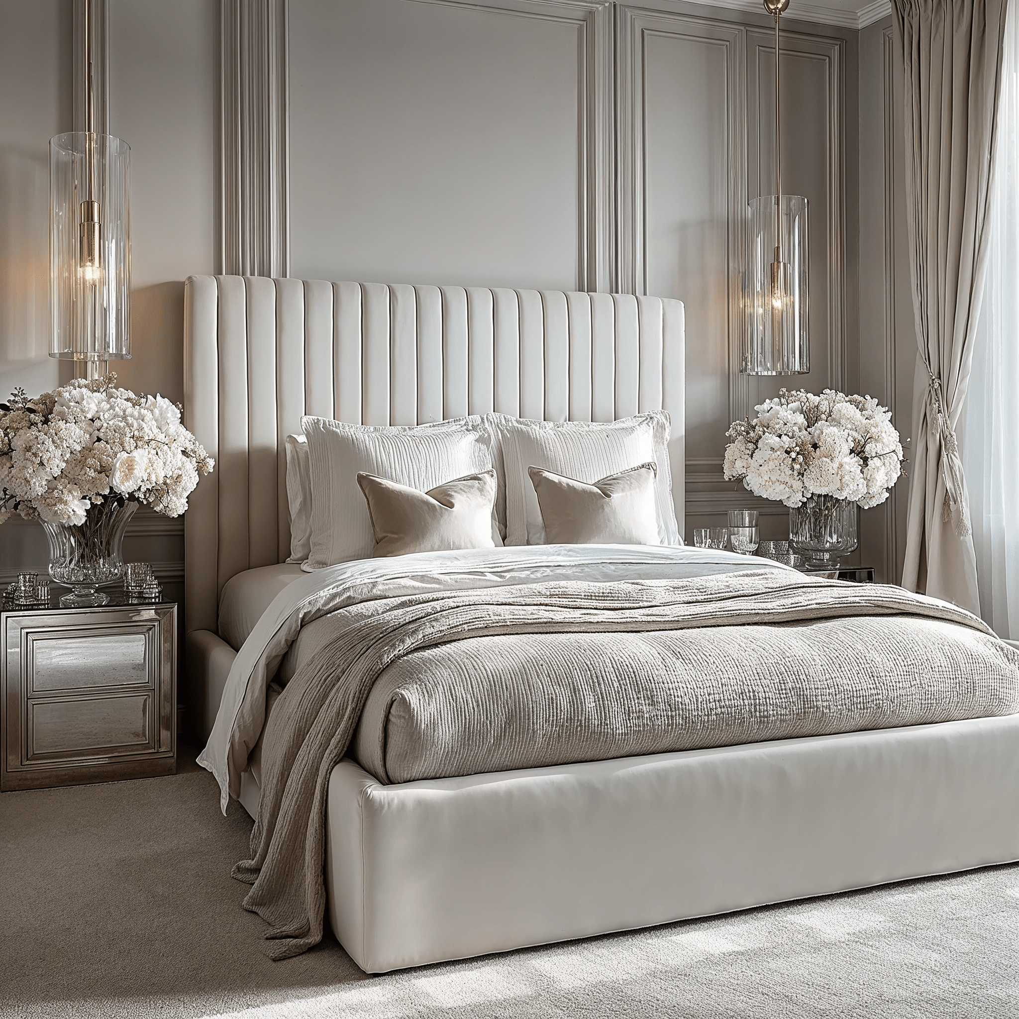 Harriet Ecru Textured Channelled Ottoman Bed Beds and Headboards 