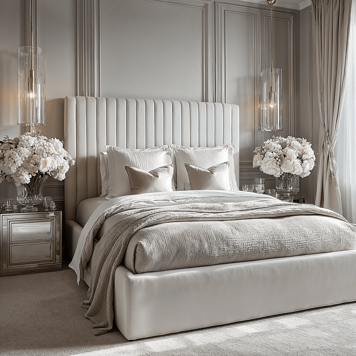 Harriet Ecru Textured Channelled Ottoman Bed Beds and Headboards 
