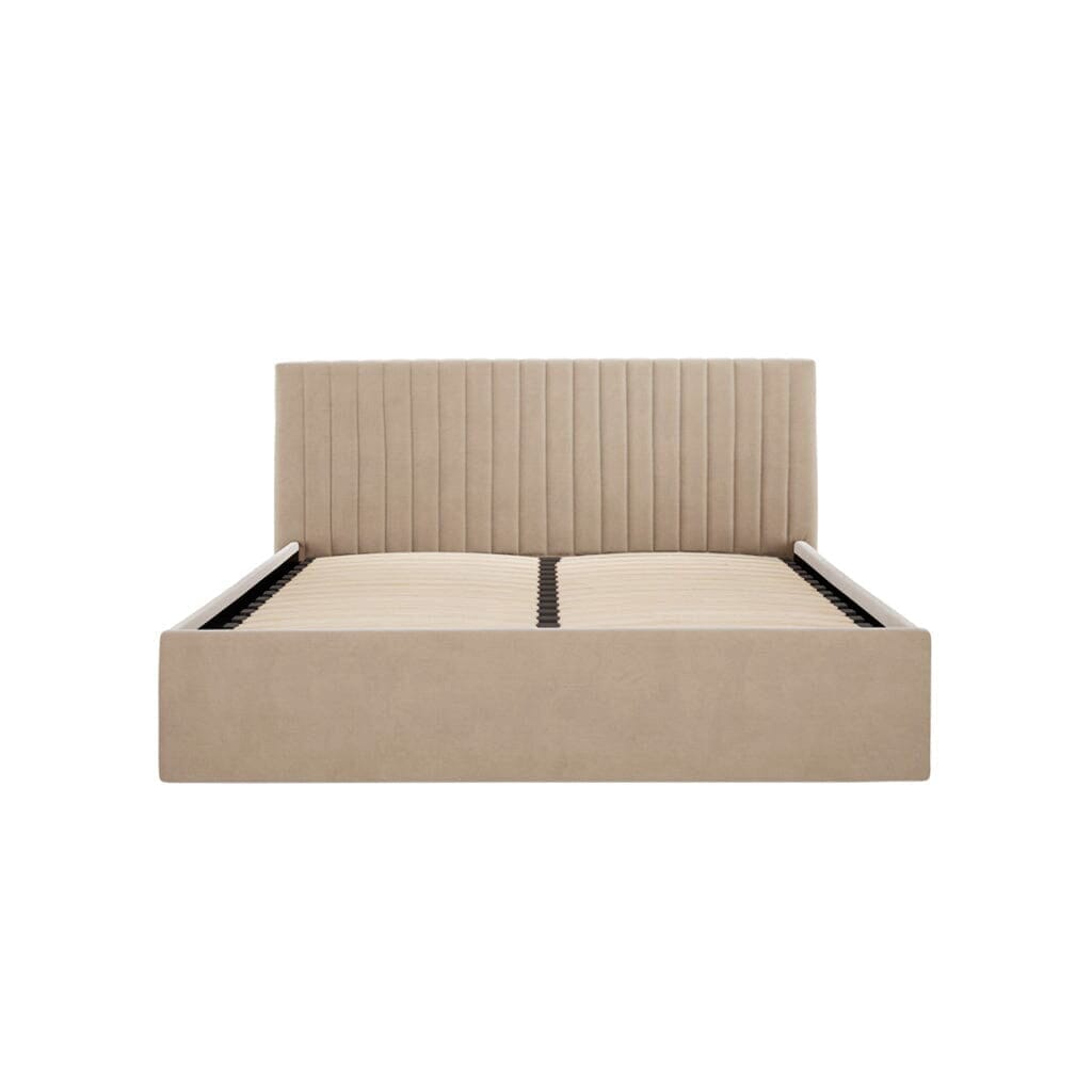 Harriet Low Beige Velvet Channelled Ottoman Bed Beds and Headboards 