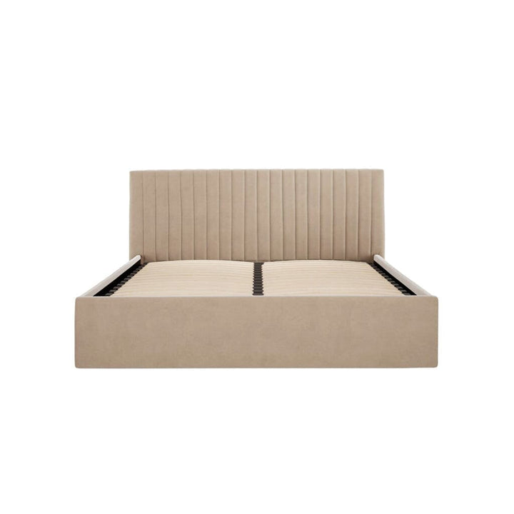 Harriet Low Beige Velvet Channelled Ottoman Bed Beds and Headboards 