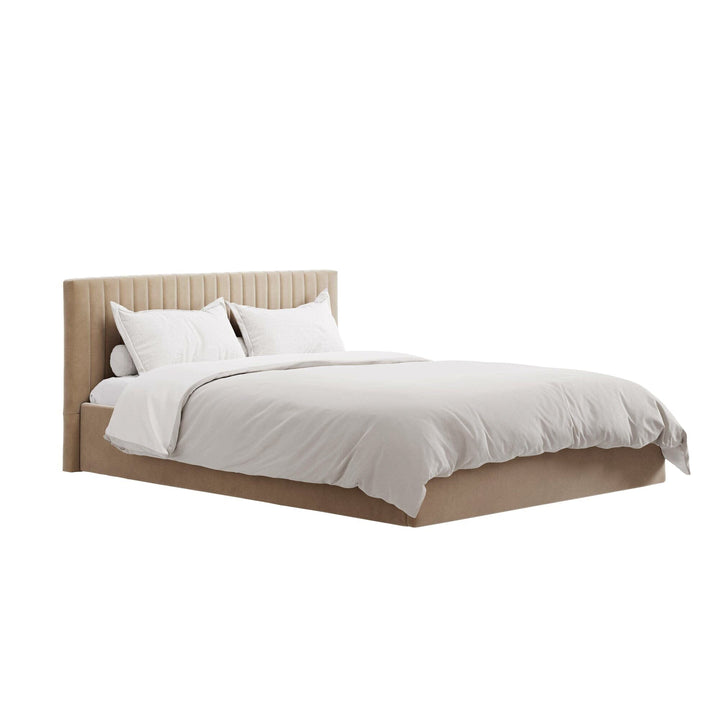 Harriet Low Beige Velvet Channelled Ottoman Bed Beds and Headboards 