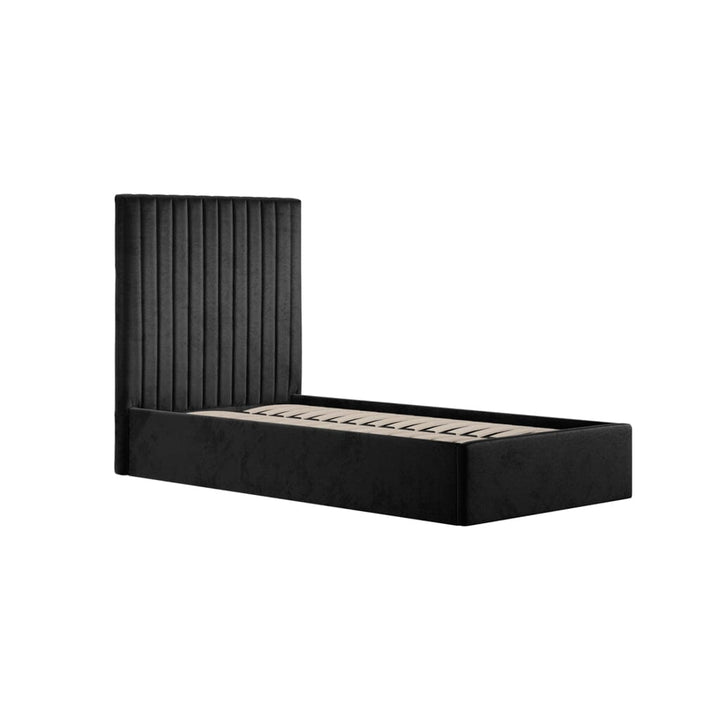 Harriet Single Black Velvet Channelled Ottoman Bed Beds and Headboards 