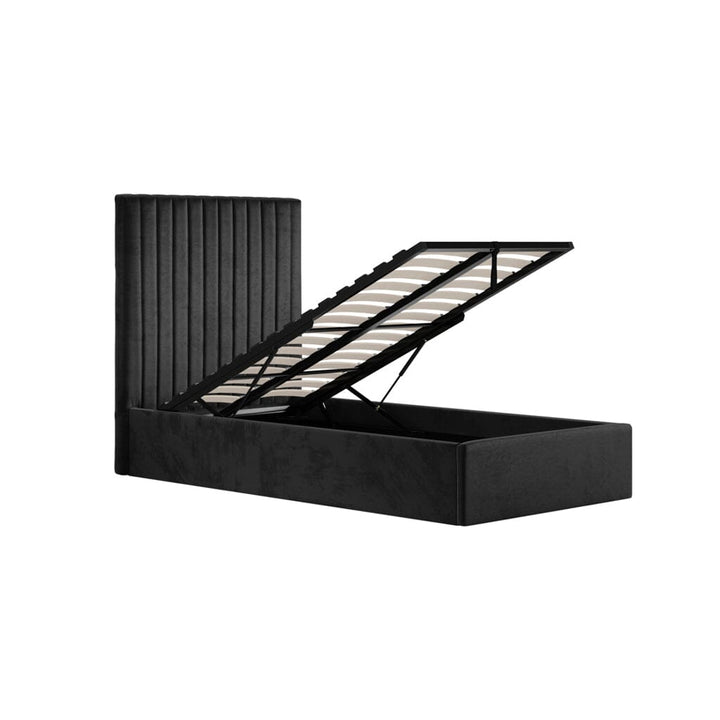Harriet Single Black Velvet Channelled Ottoman Bed Beds and Headboards 