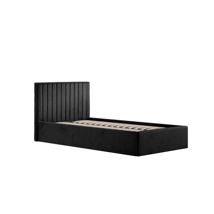 Harriet Single Low Black Velvet Channelled Ottoman Bed Beds and Headboards 