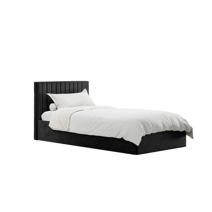 Harriet Single Low Black Velvet Channelled Ottoman Bed Beds and Headboards 