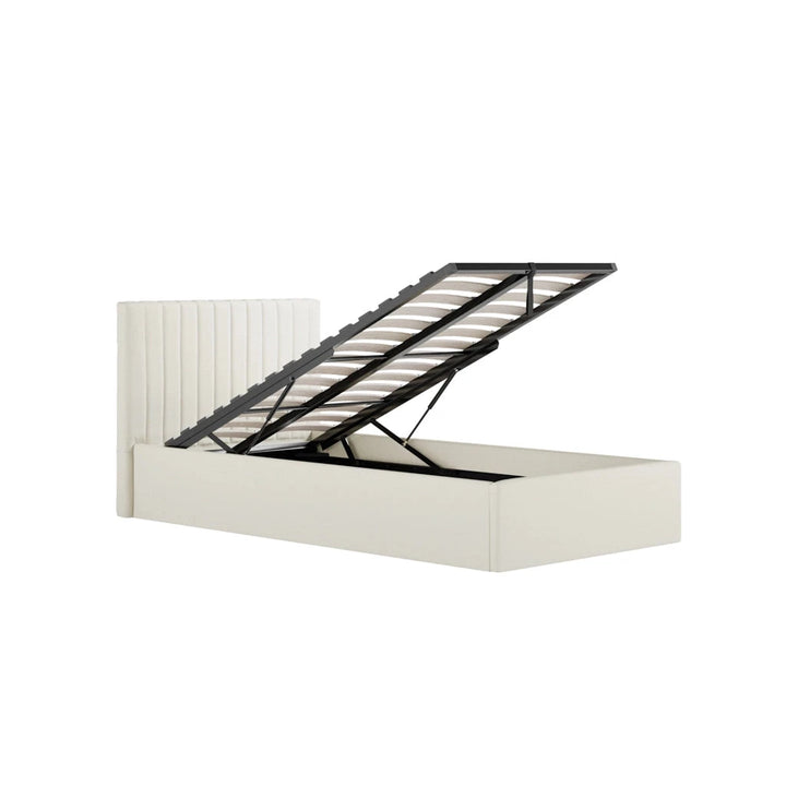 Harriet Single Low Ecru Textured Channelled Ottoman Bed Beds and Headboards 
