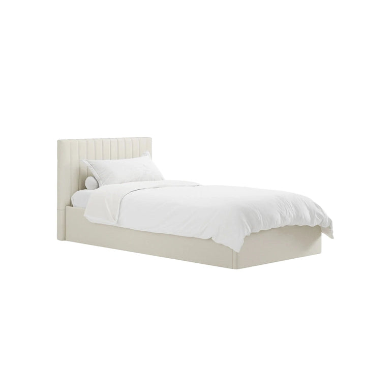 Harriet Single Low Ecru Textured Channelled Ottoman Bed Beds and Headboards 
